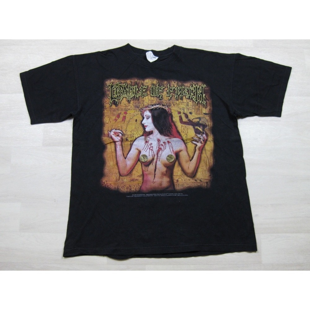 Vintage 90s Cradle Of Filth T Shirt Men's (XL) Praise the Wh**e Metal Band 1999